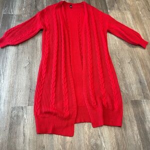 Red Cable Knit Open Front Maxi Stylewe Cardigan Sweater